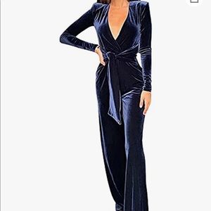 Long-Sleeved Sexy V-Neck, Wide Pants with Velvet High-Waisted Slim Jumpsuit